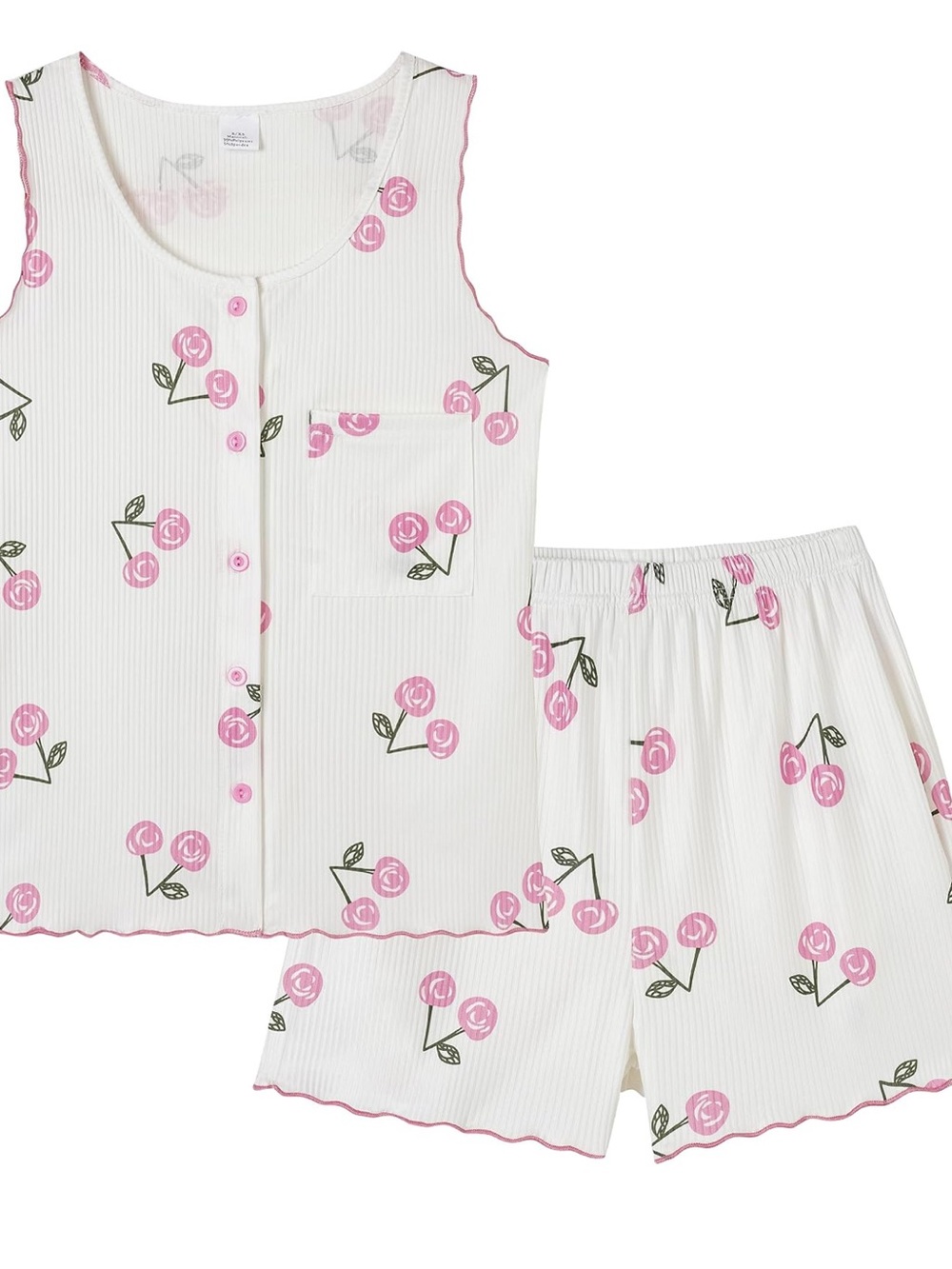 Girls' White and Pink Floral Tank & Shorts Pajama Set